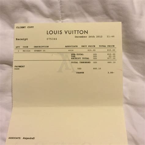 louis vuitton receipt.